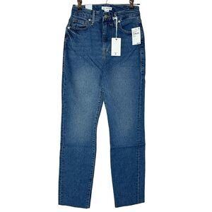 Good American Classic Raw Hem High Rise Jeans Skinnyish Fit Blue940 0/25 NWT
